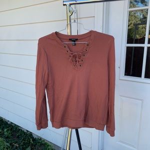 Cute burnt orange lace up crew sweatshirt